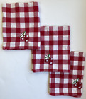 3 Retro 40s Curtain Valance 11x60 Embroidered Cherries Red White Plaid Cotton