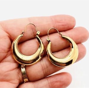 Large 14k Solid Gold Puffy Hoop Earrings Wires 3.04gm Vintage Jewelry AS IS