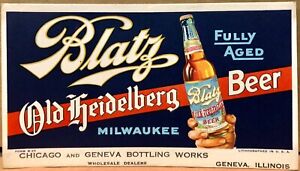 Vintage Blatz Old Heidelberg Beer Ink Blotter Geneva Bottling Works