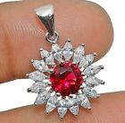 4CT Ruby & White Topaz 925 Solid Genuine Sterling Silver Pendant Jewelry