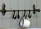 Kitchen pot pan rack sliding 4 hooks rail french IRON cottage farmhouse hanger