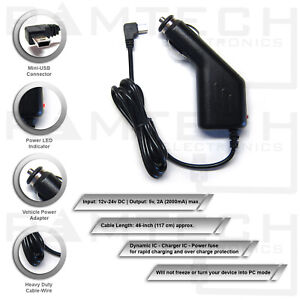 2A DC Car Vehicle Power Charger Adapter Cable 4 Cobra GPS 8000 8200 8500 PRO HD