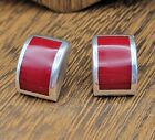 Vintage Mexico Silver and Coral Rectangle Post Back Earrings