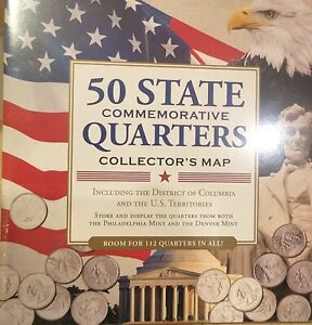 50 Fifty US State Commemorative Quarters Collectors Map Folder Album Coin Holder