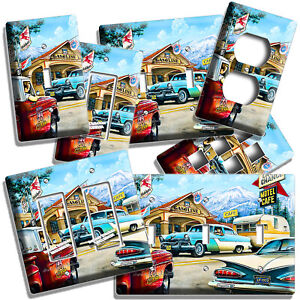 RETRO CARS TOW TRUCK ROUTE 66 CAFE LIGHT SWITCH OUTLET WALL PLATES GARAGE DECOR