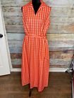 Vintage Handmade Midi dress Orange Size M-L Sleeveless checkered checked