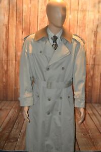 Stafford Men Cotton Polyester Full Zip Liner Double Breasted Trench Coat Sz 40SH