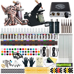 Dragonhawk Tattoo Kit Set 40 color Inks Power Supply 2 Machine Guns Needles Tips