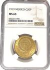 1919 Mexico Gold 20 Pesos NGC MS-63