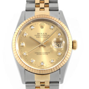 ROLEX Datejust 10P Diamond 16233G Champagne Gold P Number second hand mens
