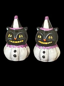 Johanna Parker Cat Salt & Pepper Shakers Set Halloween Grinning Purple