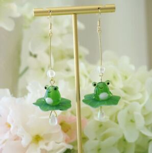 Handmade cute frog earrings floral earrings kawaii earrings frog earrings