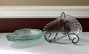 Set Of 4 Couronne Eco Friendly Green Art Glass Seashell-shape Bowls, 6 3/4”