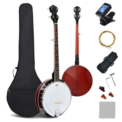 Sonart 5 String Geared Tunable Banjo 24 Brackets Closed Back Remo Head with Case