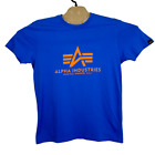 ALPHA INDUSTRIES T-Shirt Mens SMALL Blue Graphic Logo Short Sleeve Crew Neck