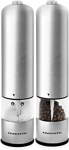 Electric Stainless Steel Tall Sea Salt and Pepper Grinder Set with Ceramic Blade