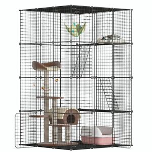 Extra Large Cat Cage Indoor Cat House w/ 3 Ladders 3 Platforms 4 Doors Cat Crate