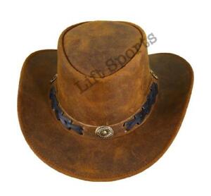 New Men's Brown Stylish Cowboy Hat Western Original Genuine Cow Hide Leather