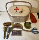Vintage Sewing Basket Organizer Box Kit with Hand Sewing Supplies, Oval Shaped