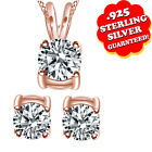 1.00 Ct Brilliant Cut Solitaire Necklace & Studs Earrings 14K Rose Gold Plated