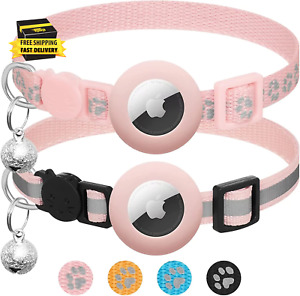 2 Pack Airtag Cat Collar Breakaway with Bell,Reflective Kitten Collar with Apple