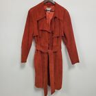 Jessica London Womens Open Front Leather Trench Coat Size 18 Red Belted Collared