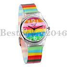 Kids Watch Rainbow Jelly Color Time Teacher Teen Girls Analog Silicone Band Gift