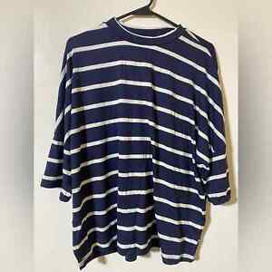 american apparel crew neck 3/4 sleeve navy white stripped shirt L