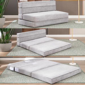 3-in-1 Convertible Futon Sofa Bed, Pull Out Sleeper Sofa, Foldable Floor Couch