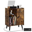 Vinyl Record Storage Cabinet w/ Charging Station Turntable Stand for Living room
