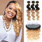 Ombre Blonde Human Hair Bundles with Closure Body Wave Bundles with Frontal Hair