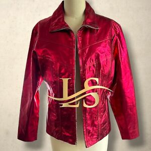 RED METALLIC LEATHER JACKET  FOR WOMEN RUBBY RED-METALLIC SHEEP LEATHER JACKET