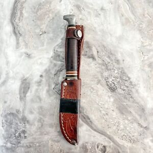 Vintage 1970s KA-BAR Leather Handle/Sheath Hunter Knife Carbon Steel Brass Guard