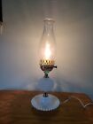 Vintage Hobnail White Milk Glass Lamp with Clear Hurricane glass Chimney