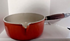 Vintage Le Creuset Orange #20 Sauce pan With Spout Wood Handle 8”