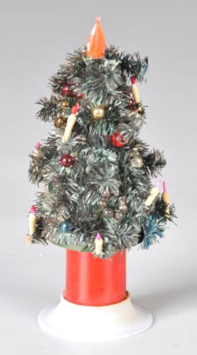 Vintage Bottle Brush Christmas Tree with Plastic Ornaments and Candles 6