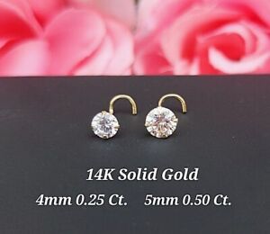 NEW !!! 4mm 5mm Large NOSE Stud 14K Solid gold 20 Gauge with 4 prongs Nostril