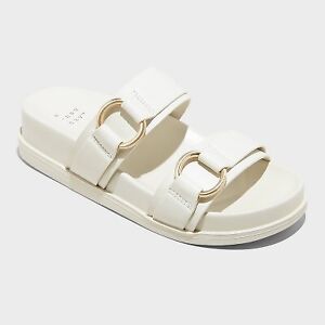 Women's Marcy Two-band Buckle Footbed Sandals - A New Day Cream 7