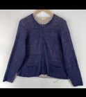 EILEEN FISHER Sweater XL Organic Linen Blend Double Layer Cardigan Full Zip Blue