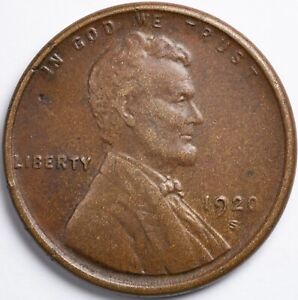 1920-S Lincoln Wheat Penny Cent Extremely Fine (XF), San Francisco Mint 2