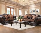 Traditional Living Room Set - Brown Wood Trim Fabric Sofa Loveseat Furniture RCX
