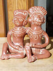 Mexican Folk Art Sculpture Terra Cotta Primitive Mayan Man and Woman