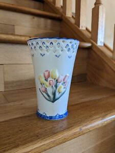 Contemporary Porcelain Tulip Vase Handcraft Delicate Embossed Delftware Holland