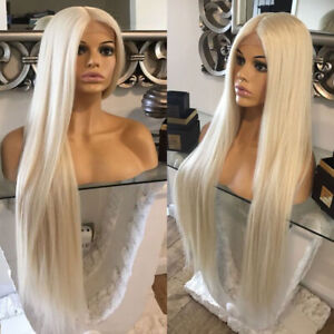 Glueless Lace Front Wigs Bleach blonde Natural Long Straight Heat Resistant Hair