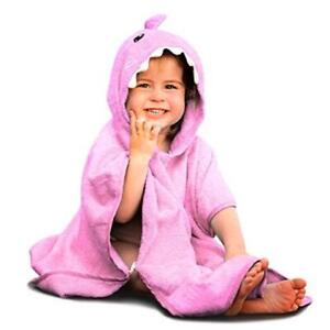 Premium Hooded Towel Poncho for Kids & Toddler - 100% Cotton () Pink Shark