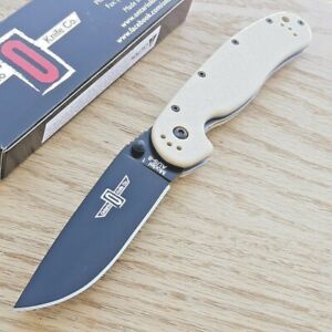 Ontario RAT I Folding Knife Black Finish AUS-8 Steel Blade Tan Nylon Handle