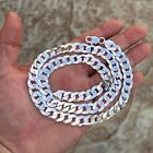 Mens Real 925 Sterling Silver Flat Cuban Link Chain Necklace Italy 10MM 24
