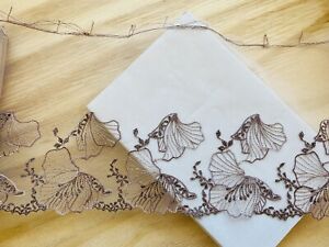 Brown Floral Embroidered Lace Trim with Light Peach Tulle Sewing/Bridal/7