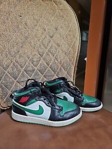 Nike Air Jordan 1 Mid SE Black/Pine Green Lace Up Sneakers Shoes Kids Size 1Y