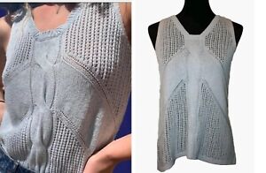 CAbi Size XS Seaspray Blue Knit Silk Linen Crochet Sweater Vest Style #197